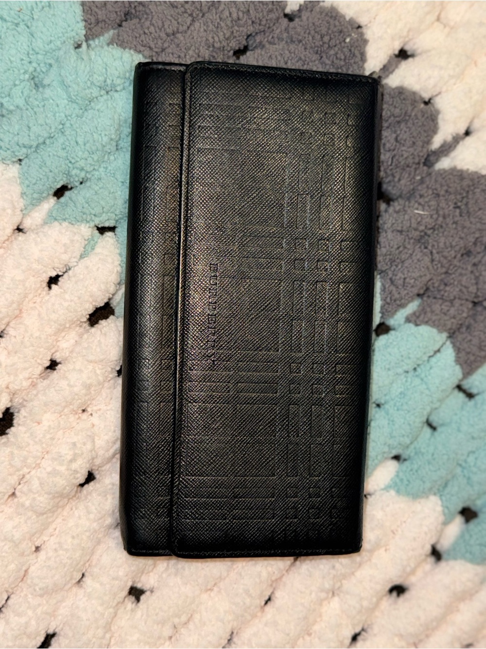 Burberry Black Embossed Check Leather Continental Wallet